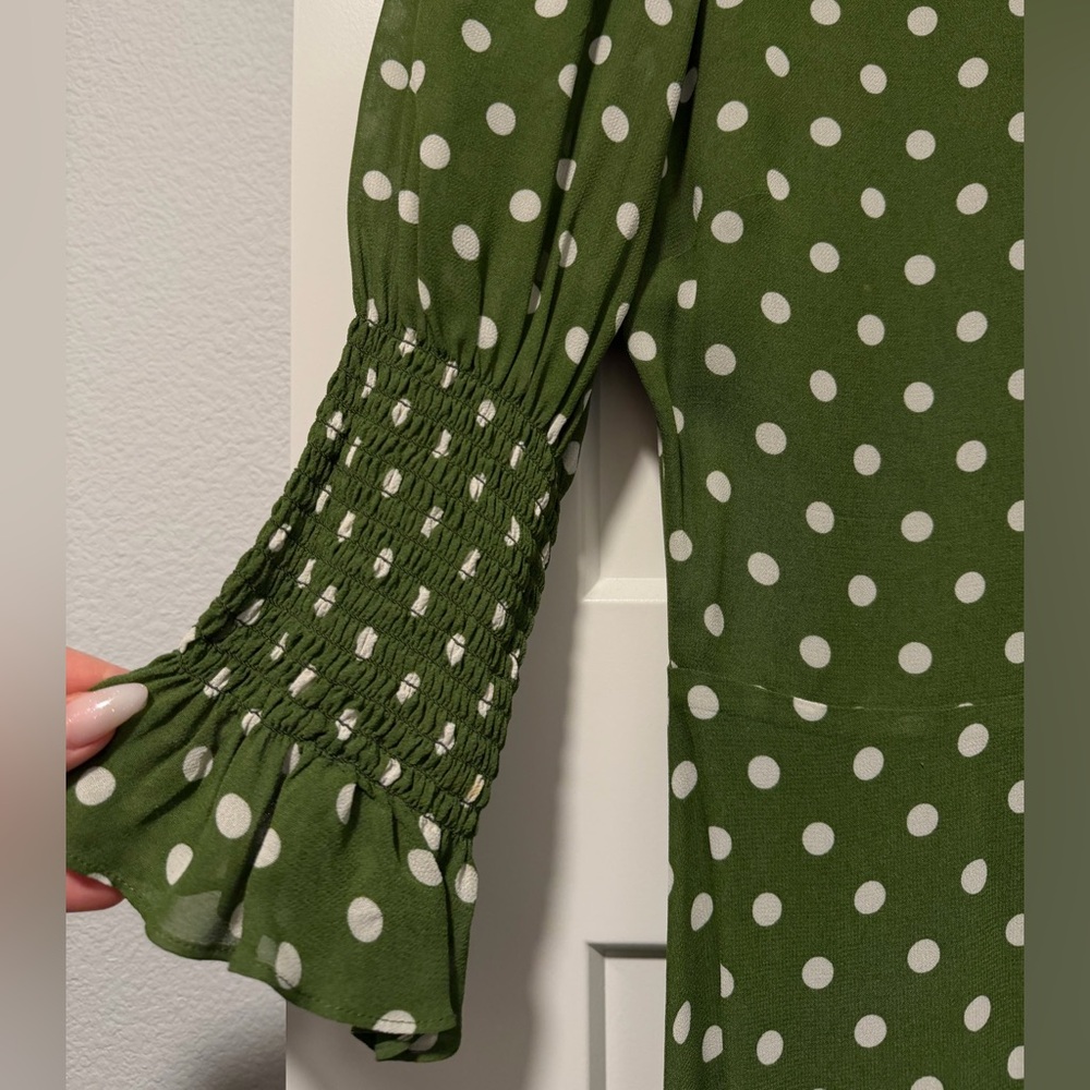 Reformation Green Polka Dot Puff Sleeve Midi Dress - Picture 3 of 4